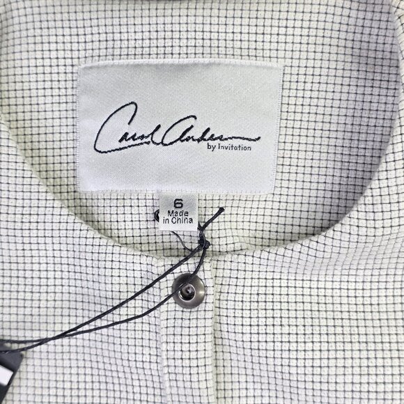 CAbi Carol Anderson Blazer Womens 6 White Black Check Zip Line Peplum Jacket - Picture 2 of 14